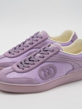 size 36.5G 6.5 US Gucci G75 Canvas Suede Sneakers Purple Lavender